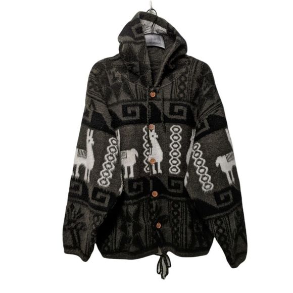 Tejidos Ruminahui Other - TEJIDOS RUMINAHUI Ecuador 100% Wool Animal Knit Hoodie Sweater Jacket L